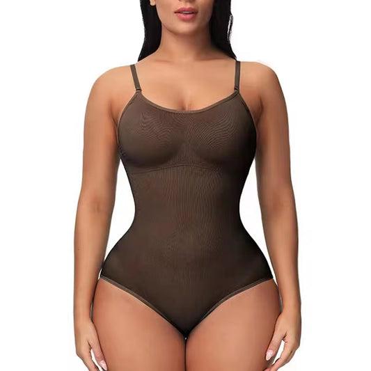 Ultimate V Neck Spaghetti Strap Bodysuit - Open Crotch Shapewear for a Sleek, Slimming Look!